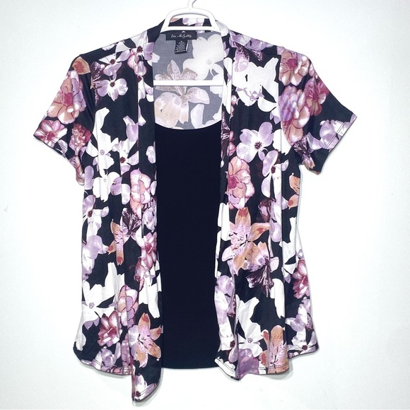 Elie McCarthy Blouse Women’s M Multicolor Floral Faux Two Piece Layered Top - Picture 1 of 10